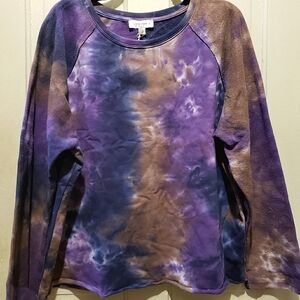 NWT Umgee Purple French Terry Tie Dye Raglan Long Sleeve Top Sweatshirt Size XL